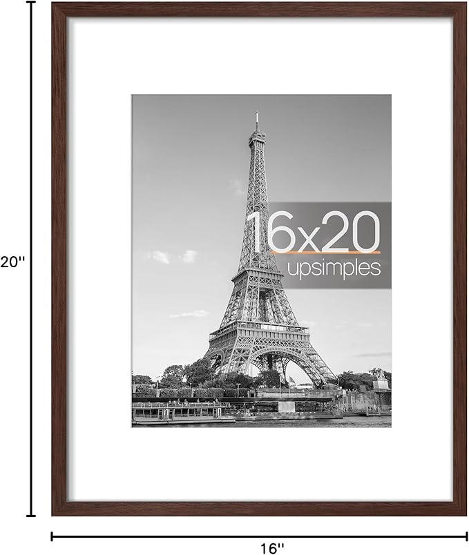 upsimples 16x20 Picture Frame, Display Pictures 11x14 with Mat or 16 x 20 Without, Wall Hanging Poster Frame, Brown, 1 Pack