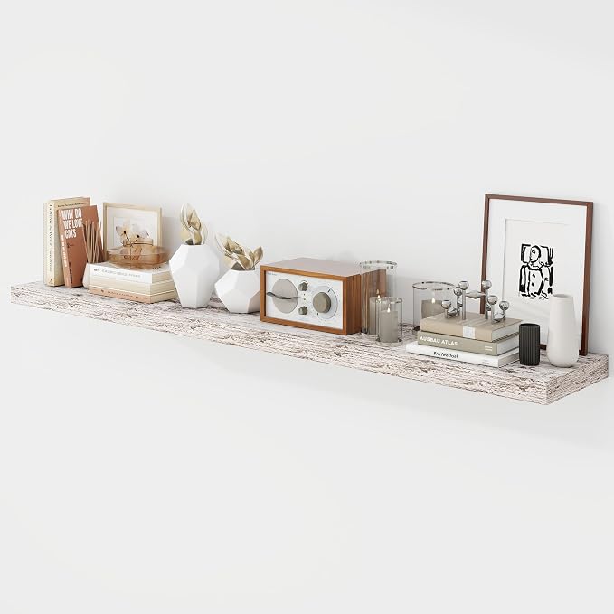 Acovy 55 Inch Floating Shelves, 9.3" Deep Floating Shelf Wall Mounted, 55" Wall Shelves, Rustic Deep Bookshelf, Large Display Shelves & Storage Shelves for Bedroom, Living Room, Rustic, Set of 1