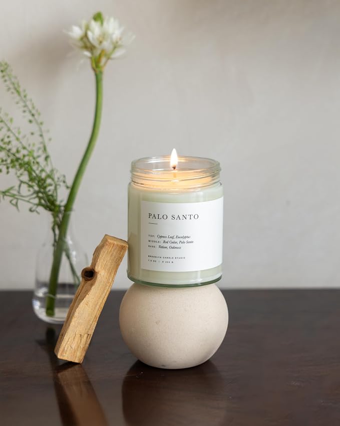 Brooklyn Candle Studio Palo Santo Jar Candle - Cedar and Eucalyptus Luxury Scented Candle, Vegan Soy Wax, Hand Poured in The USA, 50 Hour Slow Burn Time - 7.5 oz