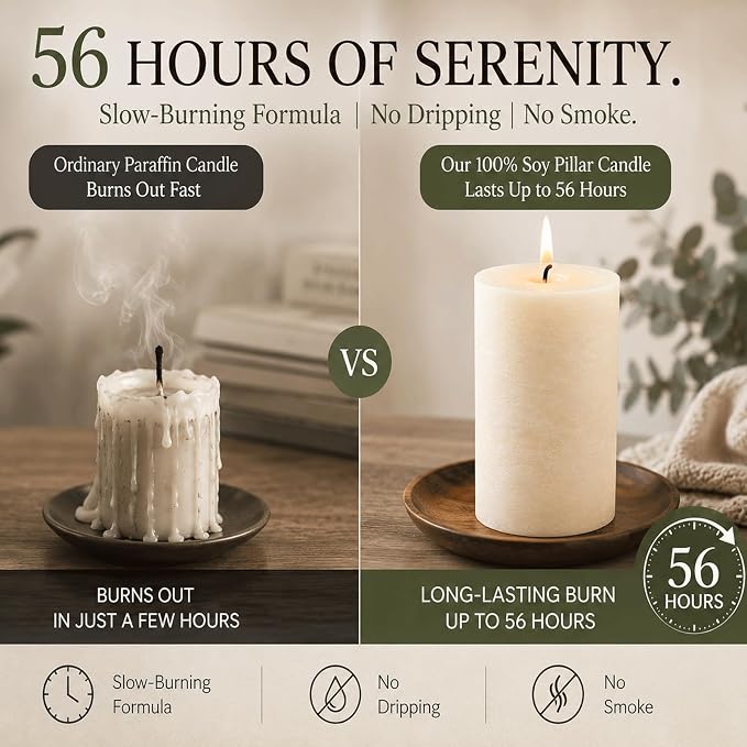 4 Pack Soy White Pillar Candles,Natural Soybean Pillar Candles,55 H Long Lasting Burning-Unscented,Dripless and Smokeless Rustic White Hand-Poured Candles Dinner Table,for Wedding,Home Decor 2.8x4in