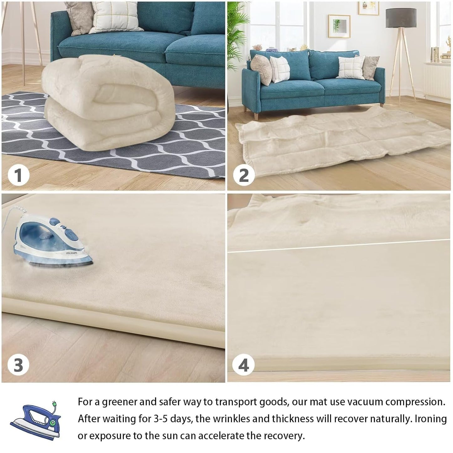 Baby Play Mat for Floor Tummy Time Mat Nursery Rug Muscle Mat Area Rug Playroom Rug Tatami Mat 6'7"x5'11" Memory Foam 1.3" Thick Crawling Mat For Babies,Toddlers, Infants, Kids,Floor Mat(Beige)