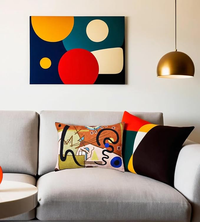 Lumbar Kandinsky Modern Pillow Cover Lyrical Mid-Century Chair Cushions Brown Abstract Pillowcase Contemporary Couch Pillowsham Sofa Hand Embroidered Wool Size 14x20