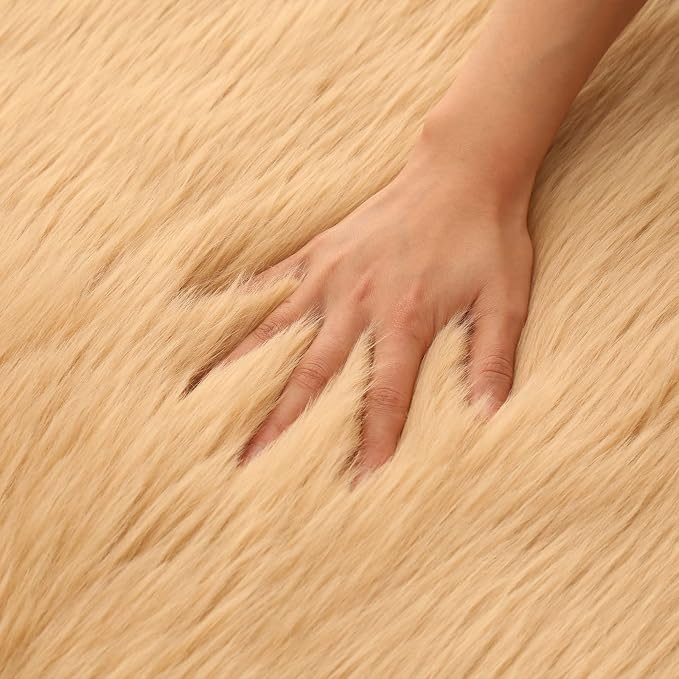 Faux Fur Rug 2 x 3 ft Sheepskin Shaggy Fuzzy Brown Area Rug Super Soft Fluffy Plush Carpet for Bedroom Living Room Sofa Floor Kids Room Bedside