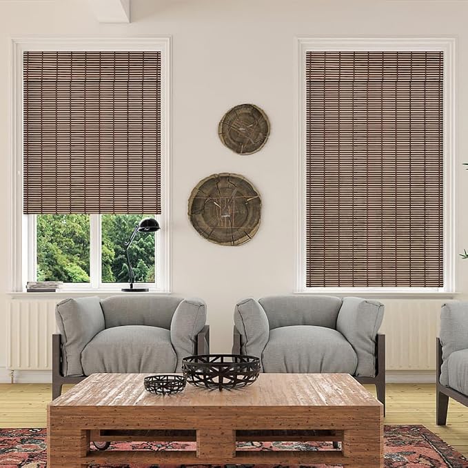 LUCKUP Cordless Roman Shades, Roll Up Bamboo Blinds for Indoor Windows, Light Filtering UV Protection Natural Bamboo Shades, Easy to Install for Home & Office, 44" W x 64" L, Brown