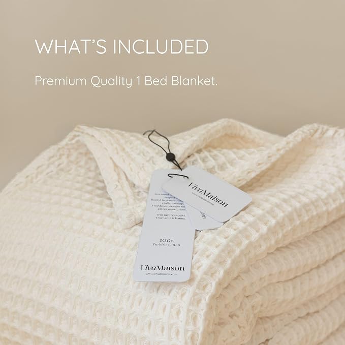 100% Turkish Cotton Waffle Throw Blanket King Size Natural Undyed - Premium Quality, Light and Airy Waffle All-Season Quilt - Decorative Bedspread (Natural, King Size 95" x 110" Inch)