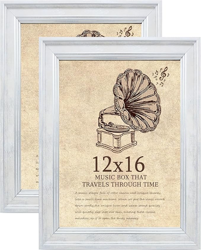 12x16 Picture Frame with Real Glass set of 2-Vintage Frames - Antique Style Frames for Wall - Ornate Frame for Rustic White Office or Home Decor Display Family Friends Wedding Gift