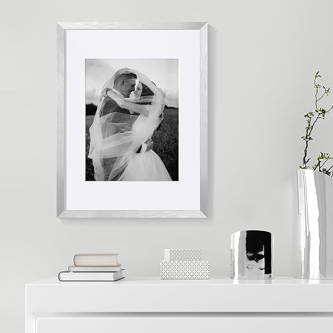 upsimples 12x16 Picture Frame, Display Pictures 8.5x11 with Mat or 12 x 16 Without, Wall Hanging Poster Frames, Silver, 1 Pack