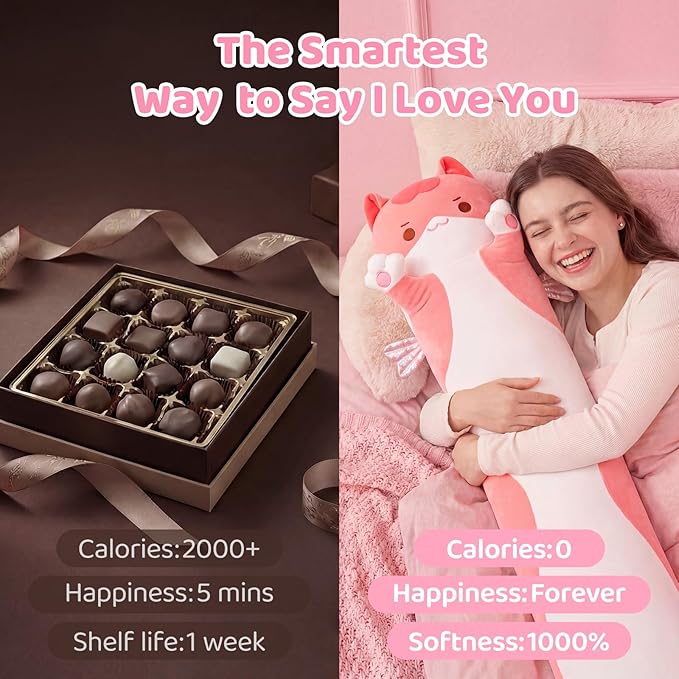 Mewaii Long Cat Plush 5 Sizes, 120% Extra Filling Giant Plushness Kids Body Pillow, Kawaii Cute Pink Cat Stuffed Animals Plushies, Big Long Body Pillow Cat Plush Gift for Girls 53”