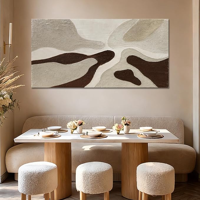 ZUNARE Hand-Painted Abstract Canvas Art – Neutral Beige, Brown, Taupe Textured Modern Wall Art for Living Room, Bedroom, Office, Ready to Hang, 24×48 in
