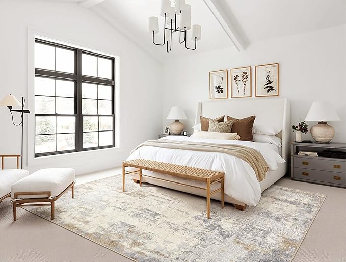 UERMEI 10x12 Area Rug Living Room Rugs - Washable Neutral Modern Abstract Soft Thin Rug Indoor Floor No Slip Rug Carpet for Bedroom Under Dining Table Home Office Decor - Light Brown/Gray