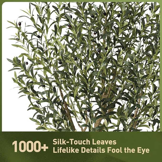 Artificial Olive Tree 5FT Fake Plants Indoor - UV Resistant Faux Olive Tree in Black Pot, Outdoor Tall Faux Silk Tree - Fake Trees for Modern Home Decor,Living Room, Office, Patio, Balcony, VN154