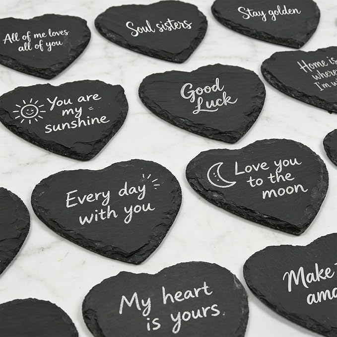 Slate Coasters Set, 48 Retro Heart Slate Drink Coasters, Heat-Resistant Blank Slate for Engraving, Ideal for Drinks, Gifts, Wedding Parties, Decor, Christmas, Home & Bar (48 Heart)