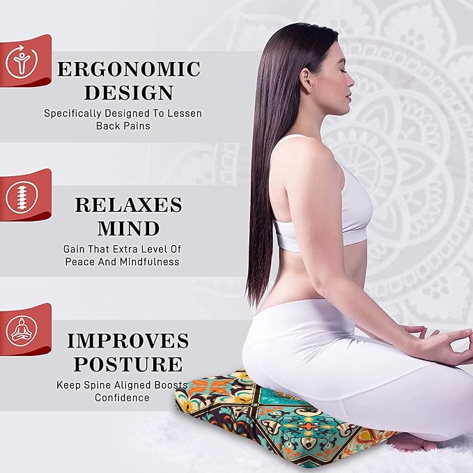 Mandala Meditation Cushion, Boho Meditation Mat, Meditation Pillows for Sitting on Floor, Cushions for Sitting in Home and Outdoor, Square Floor Pillow Cushion Seating for Yoga Accessories 22'' X 22''