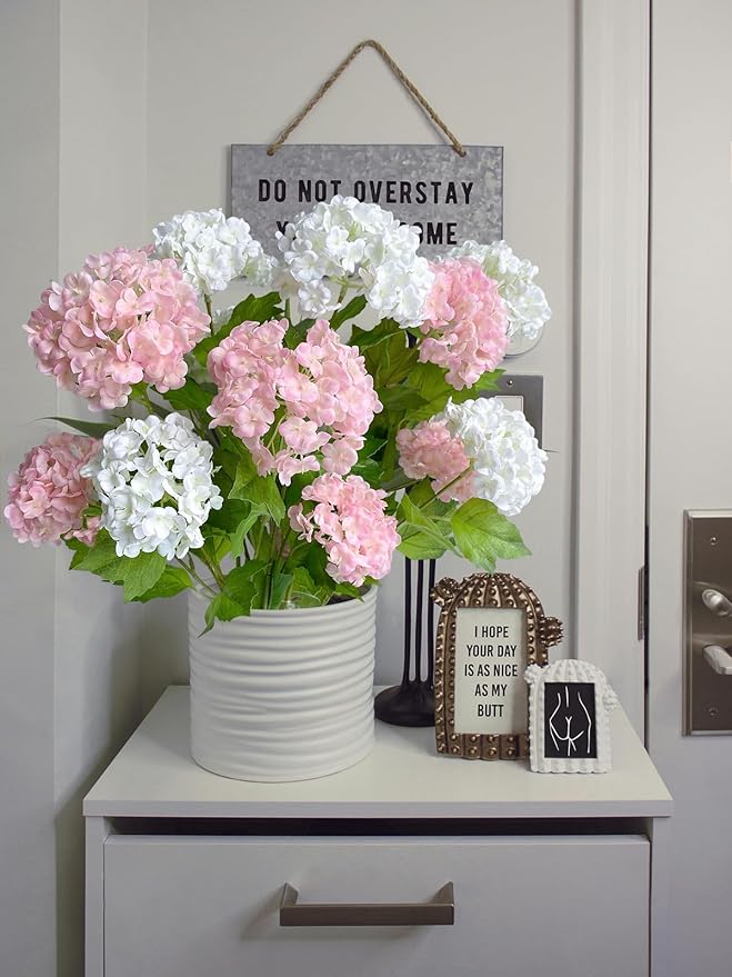 YalzoneMet 4 Pcs 26.8'' Viburnum Artificial Flower Snowball Lifelike Long Stem Real Touch White Small Hydrangea Latex Flower for Home Christmas Decoration Table Centerpieces Floral Arrangements
