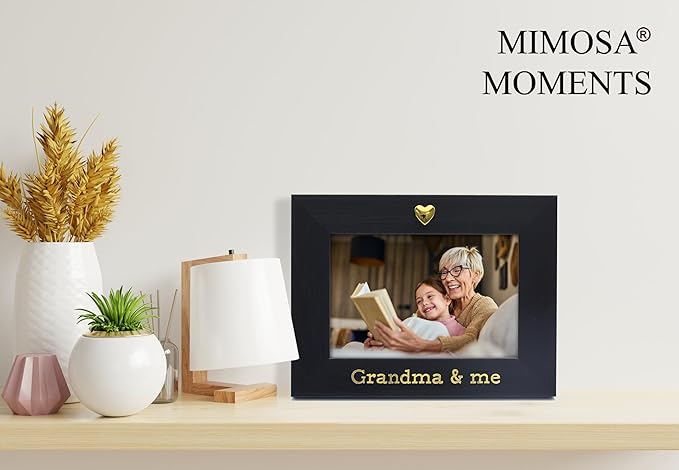 MIMOSA MOMENTS "Grandma & Me Black 4x6 Picture Frame with Gold Heart Ornament, Tabletop Display, Mother's Day Birthday Gift for Grandma from Granddaughter Grandson