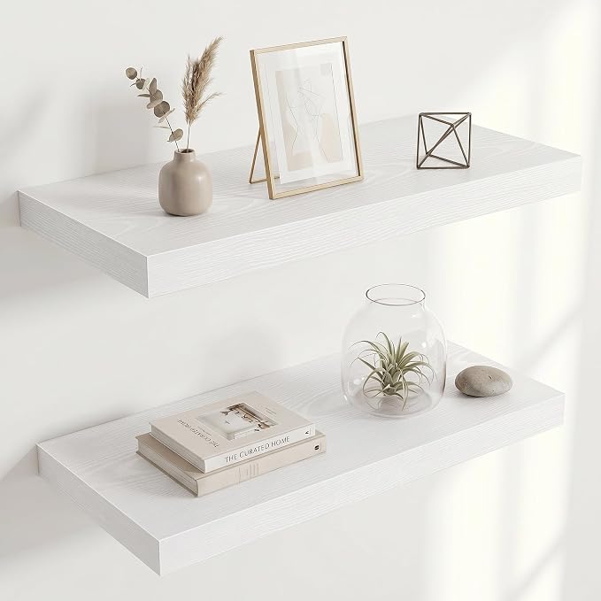 Acovy 10" Extra Deep Floating Shelves for Wall, 24" Long Wood Wall Shelves Set of 2 for Bathroom Bedroom Kitchen Living Room Laundry Room, Modern Floating Shelf for Home Decor
