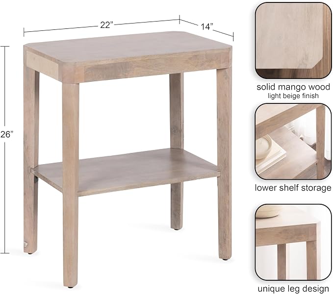 Kate and Laurel Talcott Modern Rectangle Wood Side Table; 22 x 14 x 26; Light Natural Wood; Transitional Decorative Two-Tier End Table for Use as a Bedroom Nightstand or Living Room Accent