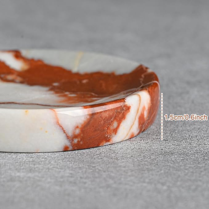 ZSHAWN Red Calacatta Viola Marble Jewelry Dish 4”, Small Trinket Tray for Rings Earrings Bracelets, Round Marble Soap Dish for Bathroom & Vanity, Decorative Catchall Dish for Home & Tabletop