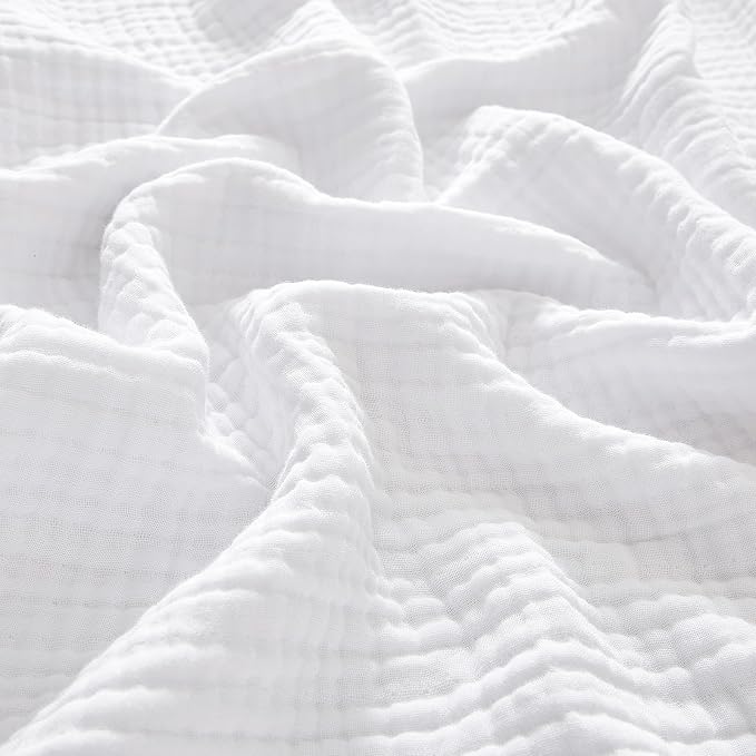 PHF 100% Cotton Muslin Throw XL Blanket Large 50" x 70", 4-Layer Lightweight Gauze Throw, Breathable Cloud-Soft Minimalist Blanket for Bed, Couch, Camping & Baby, White, Ideal Gift