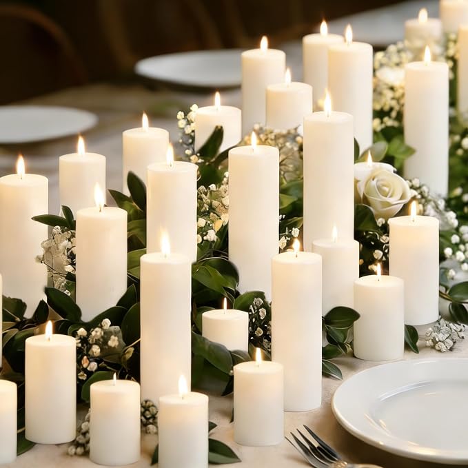 18 Pcs White Pillar Candles Bulk Set, 2x3” 2x4” 2x6” Paraffin Hurricane Candles, Unscented Dripless Smokeless, Long Burning for Party Wedding Events Home Decor