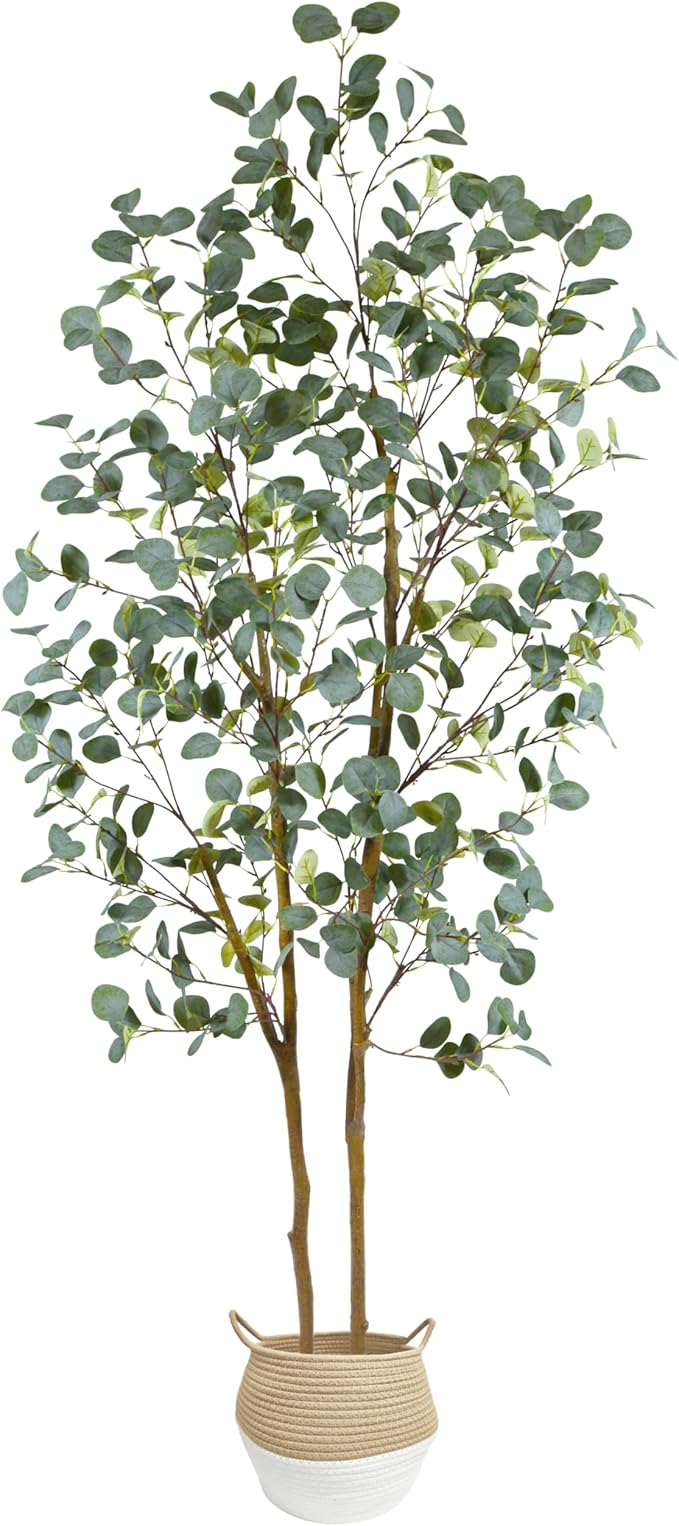 Warmplants Artificial Eucalyptus Tree, 7ft Tall Silk Leaves Fake Plant with Basket for Outdoor Indoor, 83'' Faux Eucalyptus Trees for Home Office Livingroom Floor Décor