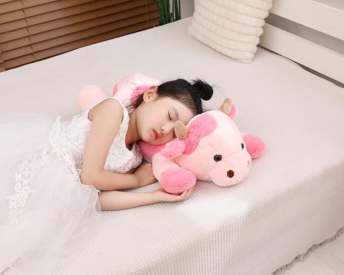 YESGIRL 25.6 inch 5 lbs Cow Weighted Stuffed Animals, Large Weighted Plush Animal, Cute Plush Toy Pillow, Soft Kawaii Plushie Gifts for Adults, Kids, Boys and Girls(Pink)