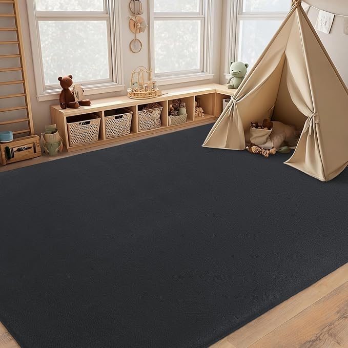 qulint Modern Rug for Living Room 5x8, Dark Grey Washable Area Rug for Bedroom Soft Thickened Memory-Foam Indoor Rug, Minimalist Solid Non Slip Carpet for Boys Girls Kid Room Nursery Home Decor