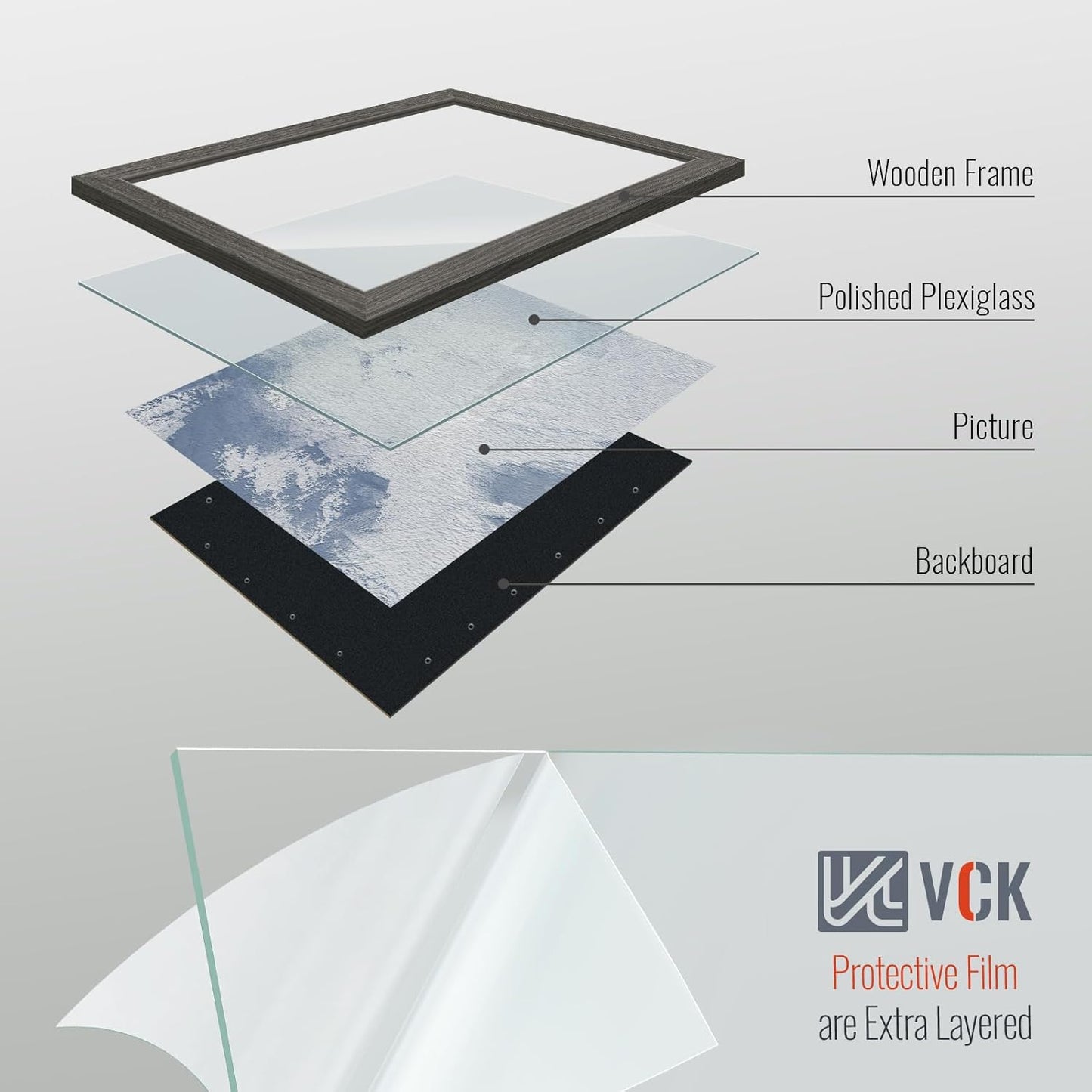 VCK 8x10 Picture Frame 3 Pack, Gray Solid Wood Frame, Exclusive Wood Grain, Wall Gallery Frame