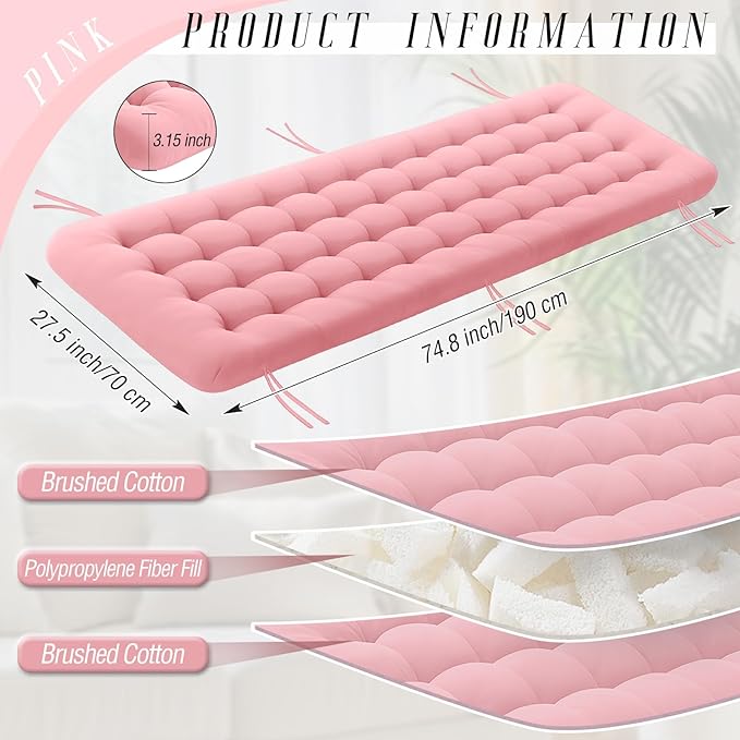 Vercraft Long Floor Cushion Large Floor Cushion with Brushed Cotton Jumbo Lounger Pillow for Outdoor Indoor Bay Window Meditation Yoga Reading Sleeping(Pink)