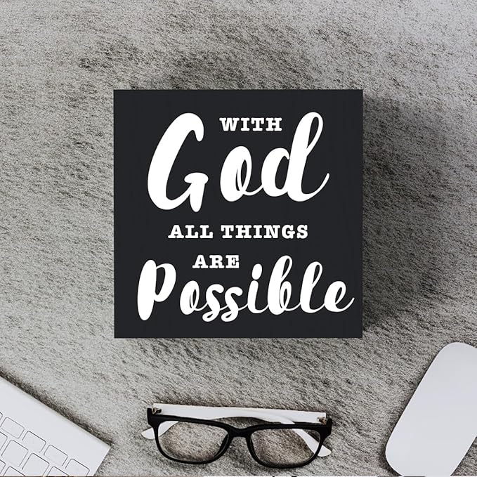 Motivational Christian Decor Wood Sign Religious Gifts Desk Decor Rustic Black Bible Verse Wooden Box Sign for Home Office Living Room Bedroom Shelf Counter Kitchen Table Centerpieces