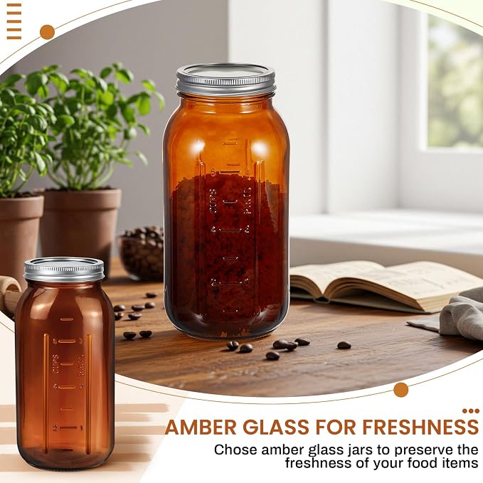 Norme 3 Pcs 64 oz Glass Mason Jars Glass Mason Jars Canning Container Set Embossed Half Gallon Fermenting Container with Airtight Lids for Canning Freezing Preserving Beverages Decor (Amber)