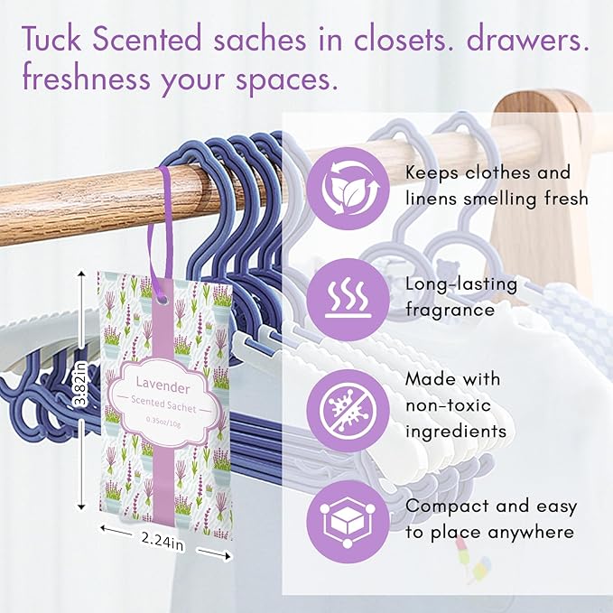 SCENTORINI Sachets for Drawers and Closets, Long-Lasting Lavender Sachets Bags, Pack of 14, Home Fragrance Sachet for Wardrobe, Luggage, Suitcases, Handbags, Small Space