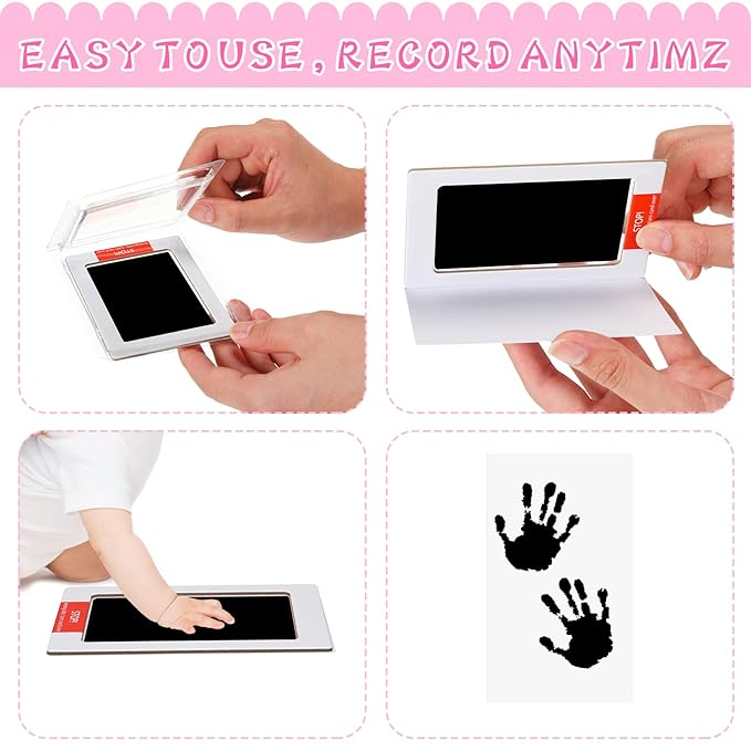 48 Pcs Inkless Baby Footprint Kit Includes 16 Pcs Colorful Ink Pad and 32 Imprint Card for Baby Hand and Footprints, Handprint Dog Paw Print Kit for Newborn Registry Gifts Family Printing Mom Girl
