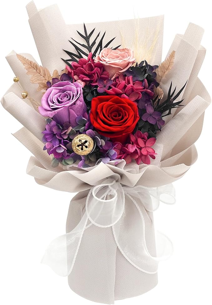 QOEAZY Flowers for Delivery, Preserved Flowers Bouquet with Gift Box, Rose Gifts for Women Mom Grandma