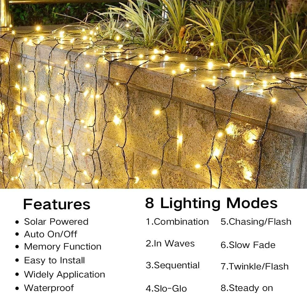 Joomer Solar Christmas Lights Outdoor, 2 Pack Total 144FT 400 LED 8 Modes Waterproof Solar Christmas Lights for Christmas Decoration (Warm White)