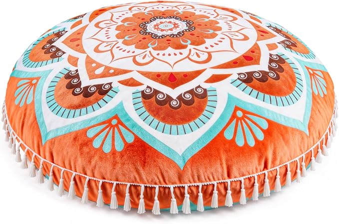 Hihealer Meditation Cushion, Large Velvet Floor Pillow for Yoga, Meditation & Mindfulness, Supportive Memory Foam Bolster (Orange)