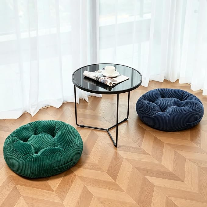 Round Floor Pillow, 6-Inch Thick Meditation Floor Cushion with PP Cotton Filling, Soft Corduroy Boho Floor Seating for Living Room, Bedroom, 22 x 22 Inches (Blue, 1 Pack)