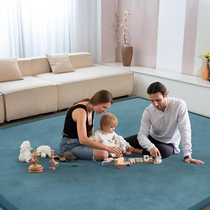 Baby Play Mat for Floor Nursery Rug Muscle Mat Area Rug Playroom Rug 79"x158" Playpen Mat Elastic Foam 1.3" Thick Crawling Mat for Babies,Toddlers, Infants, Kids,Indigo
