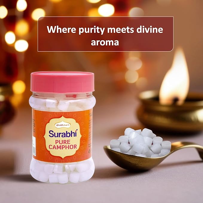 Shubhkart Surabhi 100% Pure Camphor Crystals or Aromatherapy, Incense, Odor Eliminator, Puja (Surabhi Camphor, 100 g)
