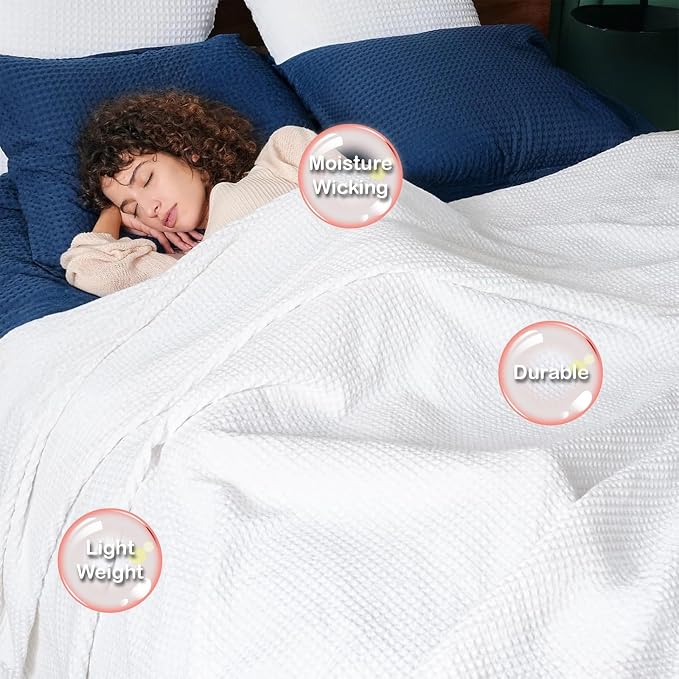 ARlinen 100% Tencel Cotton Waffle Blanket, Lightweight, Breathable, Soft All-Season Bed Blanket for Couch, Sofa, Perfect for Hot Sleepers, Full (80x90), White