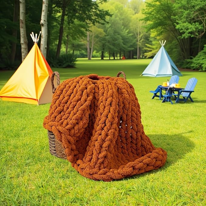 ATMOSURELY Ultra Soft Burnt Orange Chunky Knit Throw Blanket Cozy Fluffy Chenille Yarn Handmade Cable Knit Crochet Blanket for Bed Sofa Couch 50x60 Inches (Burnt Orange, 50"x60")
