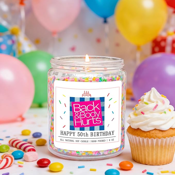 Homsolver 50th Birthday Gifts for Her, Gifts for Women,Unique Best Friend Gift Ideas -Back & Body Hurts 50th Birthday Decorations Candles