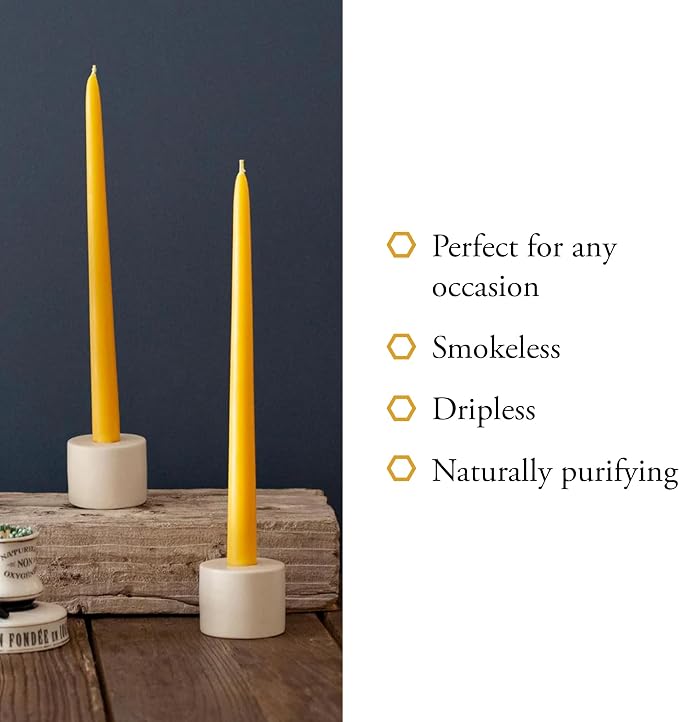 100% Pure Beeswax Taper Candles - Hanukkah, Birthday or Orthodox, All-Natural Handmade Dipped Smokeless Unscented Yellow, 6" x 0.2", 45 Candle Set, by BeeTheLight