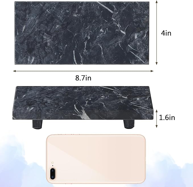 Natural Marble Tray Pedestal Stand – Soap & Jewelry Riser for Bathroom Counter, Kitchen Sink, Vanity Organizer, Decorative Stone Catchall for Perfume, Candles (Black, 8.7" x 4" x 1.6")