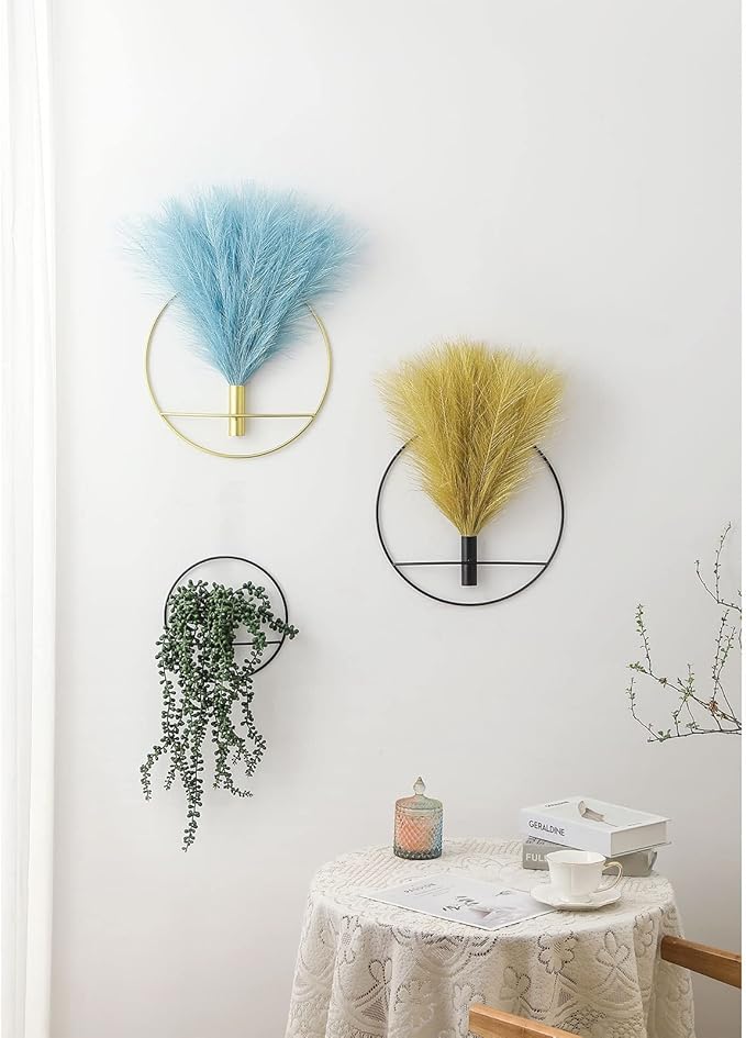 Pretty Jolly Wall Decor Metal Vase Decoration Holder, Wall-Mounted Artificial Flowers, Golden Fake Wheat 2 Pack, Art Artificial Greenery, Farmhouse, Boho