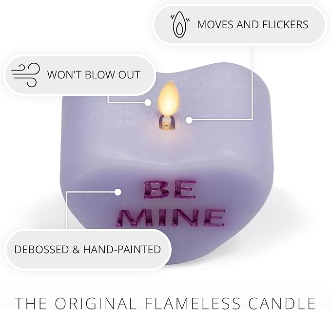 Luminara Candy Heart Be Mine Gentle Lavender Candle- Flameless Real-Flame Romantic Battery Operated LED Decor- Valentine's Day Collection- 3.5" x 4.5"
