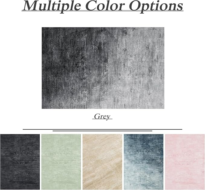 LIANLAM 8 FT Washable Rug, Gray Solid Round Rugs for Living Room & Bedroom | Stain-resistant & Non-slip backing,Low Pile Washable Large Carpet, Solid Vintage Style For High Traffic Areas(8 FT,Gray)