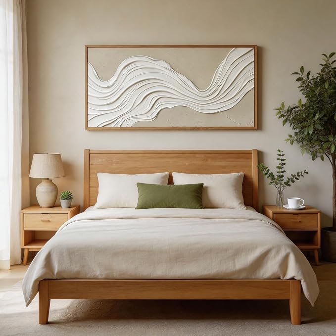 CHDITB 3D Textured Neutral Earth Tone Abstract Wave Relief Sculpture Framed Canvas Wall Art Set, Minimalist Texture Modern Wall Decor, Earth Tone Prints for Living Room Hallway Bedroom Decor 40"x20"