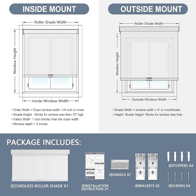 AOSKY Light Filtering Roller Shades Cordless Blinds for Windows, 1% Openness Free-Stop Shades with Valance, Thermal Insulated Fabric, UV Protection, Natural Woven Blinds（24" W x 72" H, White）