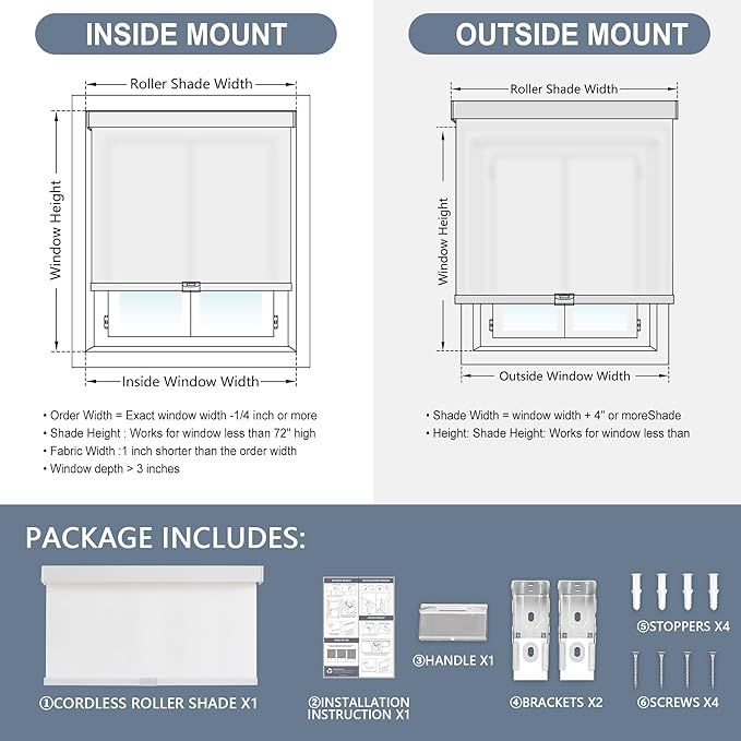 AOSKY Light Filtering Roller Shades Cordless Blinds for Windows, 1% Openness Free-Stop Shades with Valance, Thermal Insulated Fabric, UV Protection, Natural Woven Blinds（44" W x 72" H, White）